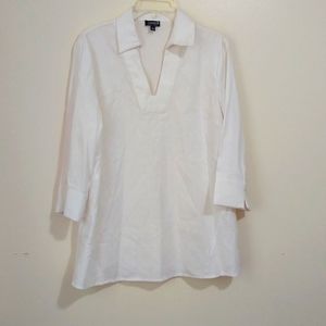 Jones Linen Blend Women's Blouse L 3/4th Sleeve V-neck White